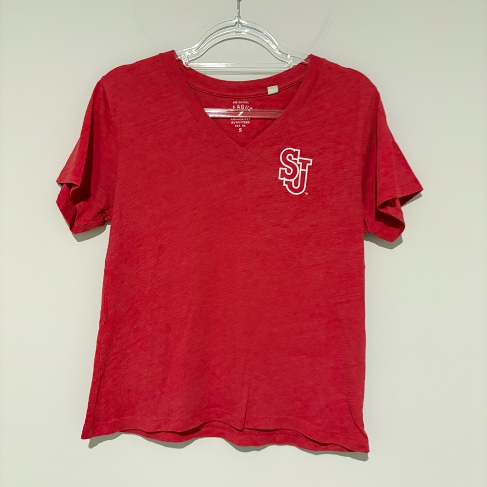 Original league cropped V-Neck T-Shirt SJ Logo red white‎ size small